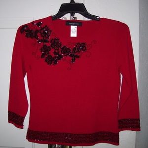 Jones New York L/S Red Sequin Sweater Size  Petite